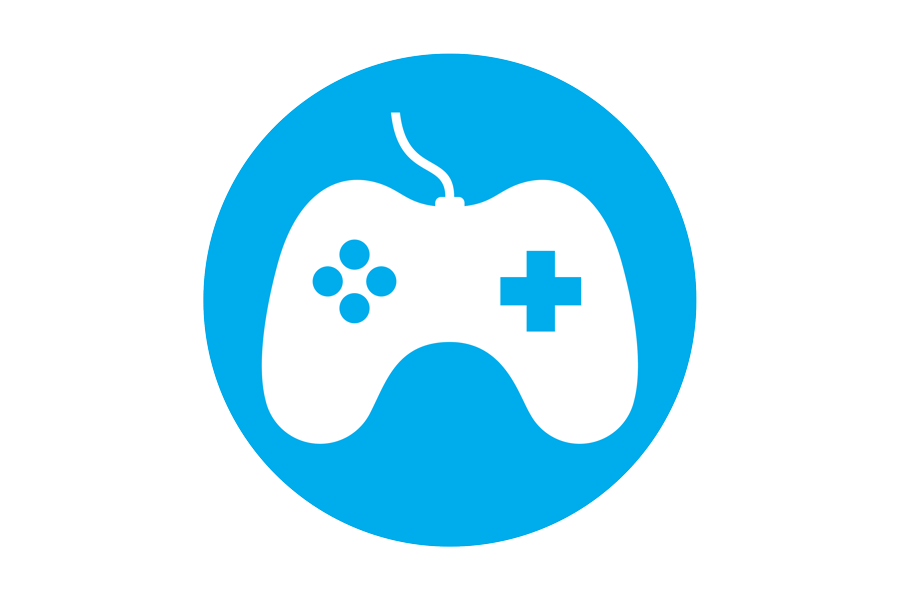 Graphic of white controller on a blue background.