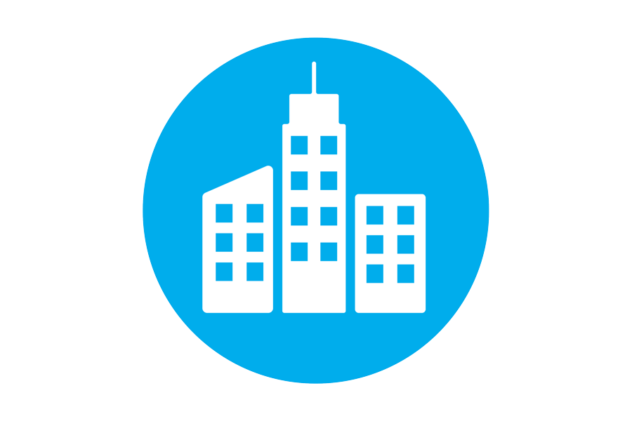 blue icon of skyscraper buildings