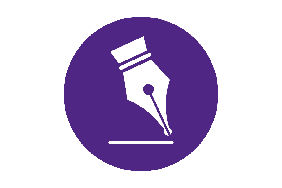 Purple icon of pen on paper