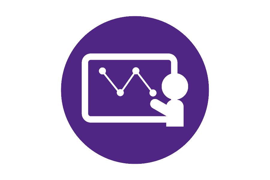 Purple icon with person showing directions