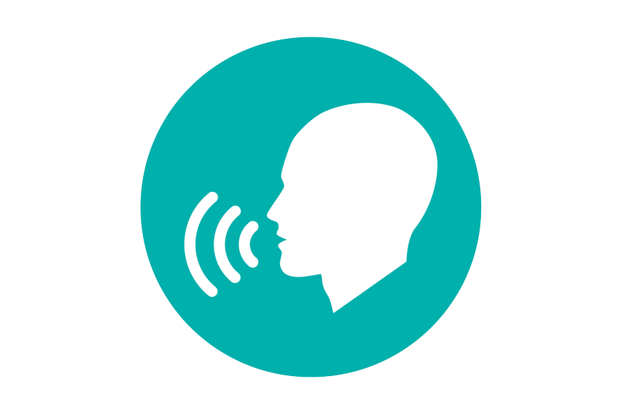 Teal icon of someone speaking